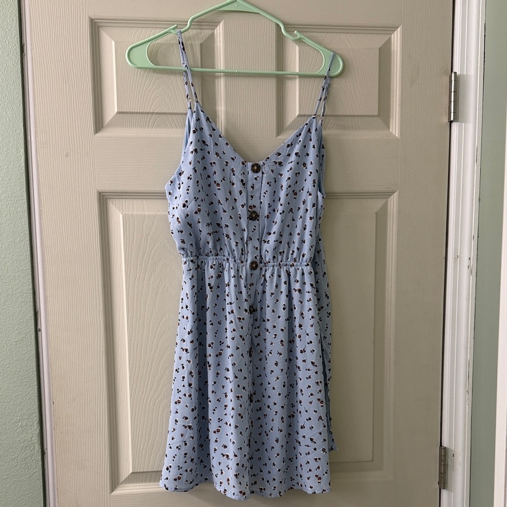 Sienna Sky Blue Mini Dress with Black Pattern